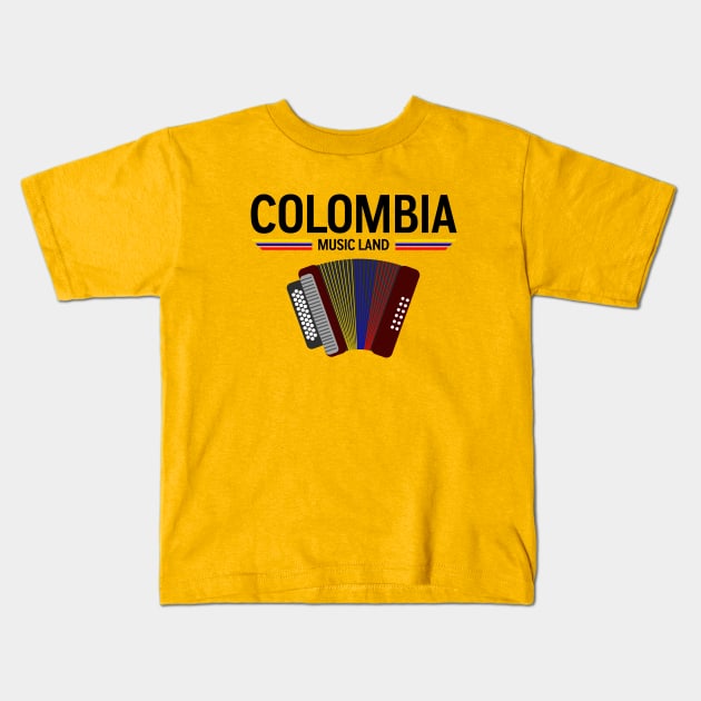 Colombian music land with an accordion colored with colombia flag Kids T-Shirt by Drumsartco